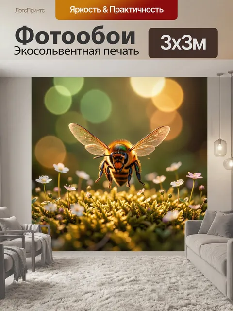 Фотообои Пчела над цветущим лугом
