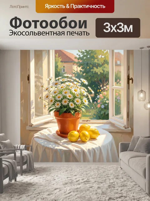 Фотообои Ромашки и лимоны у окна