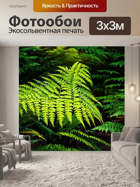 Фотообои загадочный сад с яркими листьями папоротника