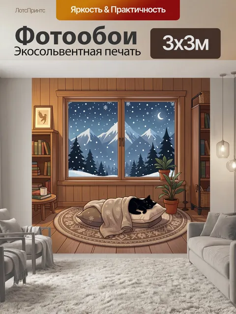 Фотообои Кот на ковре у зимнего окна