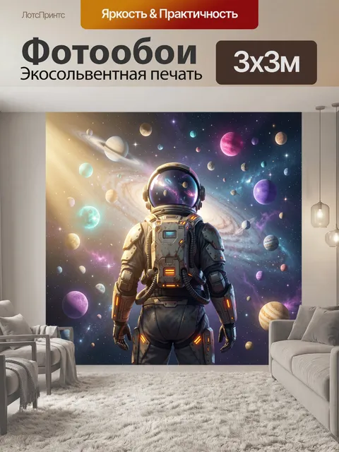 Фотообои Космонавт среди планет и галактики