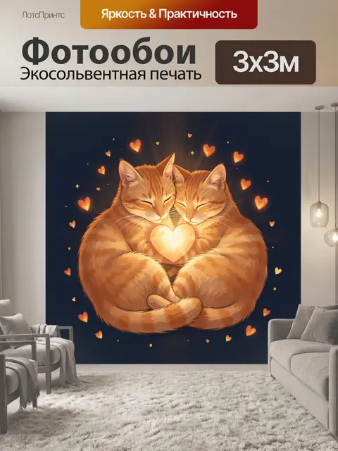 Фотообои Два кота, обнявшиеся сердцем