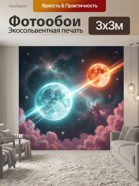 Фотообои Космические планеты и звёздная туманность