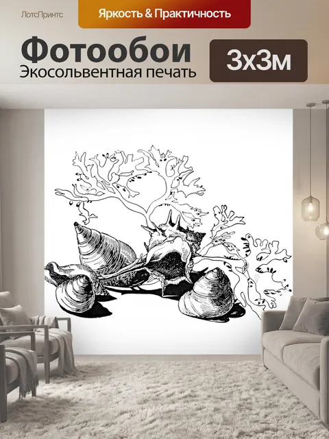 Фотообои Винтаж Клипарт Раковины Коралл