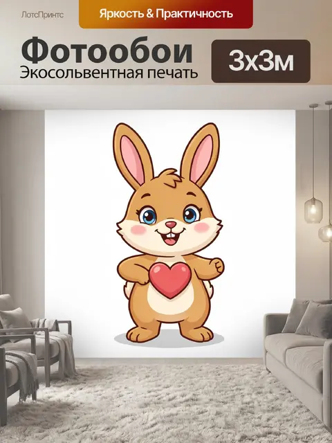 Фотообои милый веселый мультяшный зайчик с сердечком