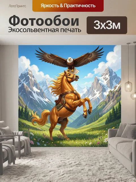 Фотообои Орёл и лошадь в горах