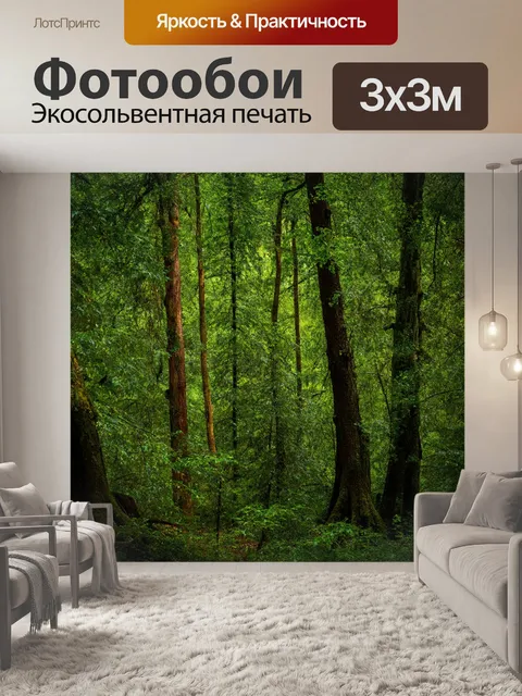 Фотообои квартал глухого леса, вековые деревья, свет пробивается сквозь листву, многообразие фауны