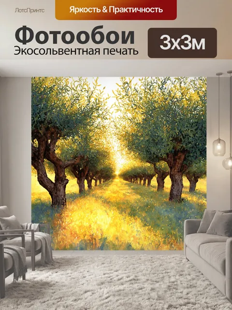 Фотообои прованс запечатлевают красоту старого оливкового сада в лучах заката