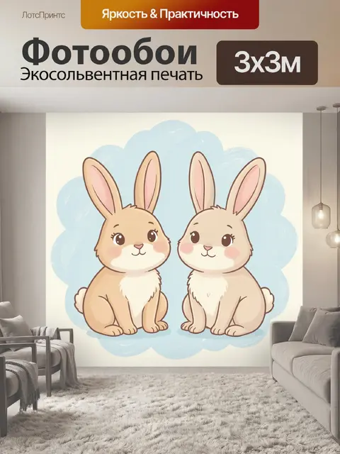 Фотообои Два милых зайчика с длинными ушами