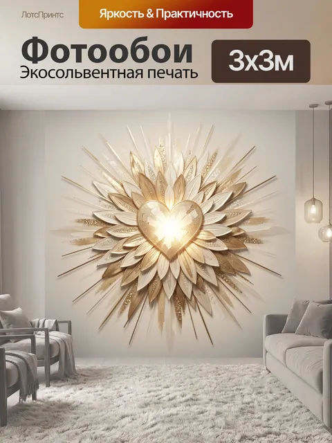 Фотообои Золотое сердце с сияющим цветком