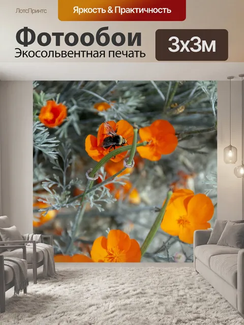 Фотообои Пчела в цвете мака