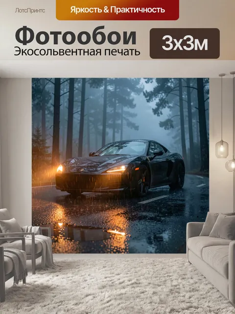 Фотообои Спортивное купе в дождливом лесу