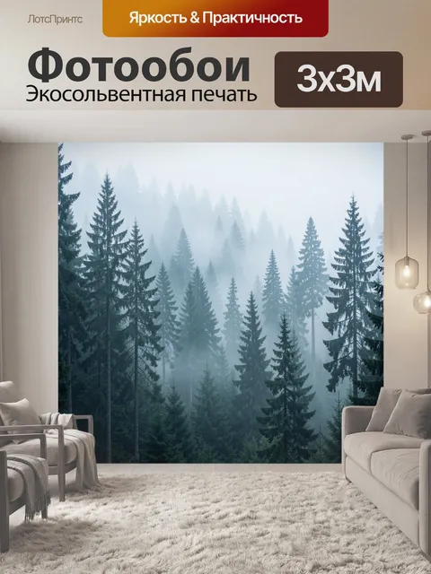 Фотообои Туманный хвойный лес