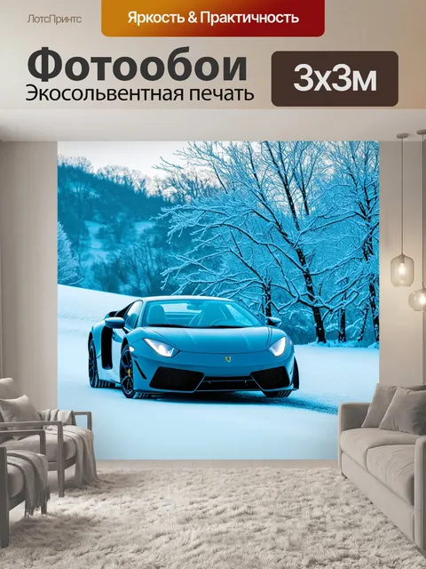 Фотообои спортивный автомобиль в зимней обстановке