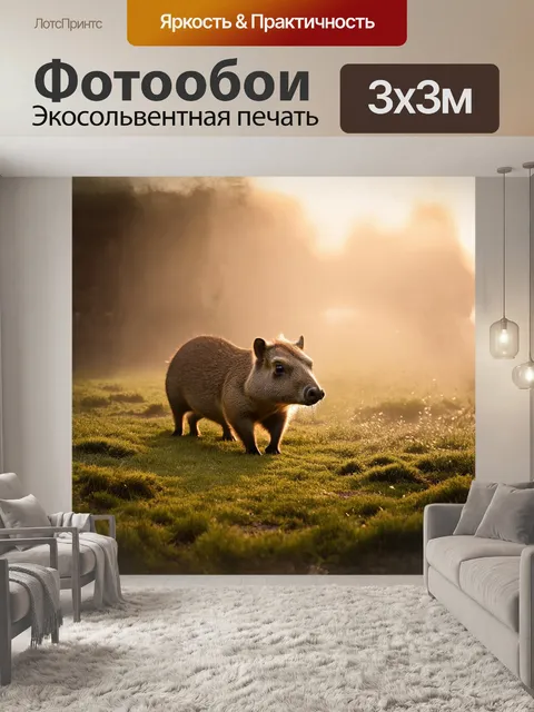 Фотообои капибара, пробирающаяся через заросли утреннего тумана, кажется, словно вырвана из сказки