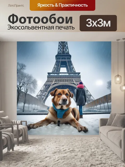 Фотообои собака, эйфелева башня, париж