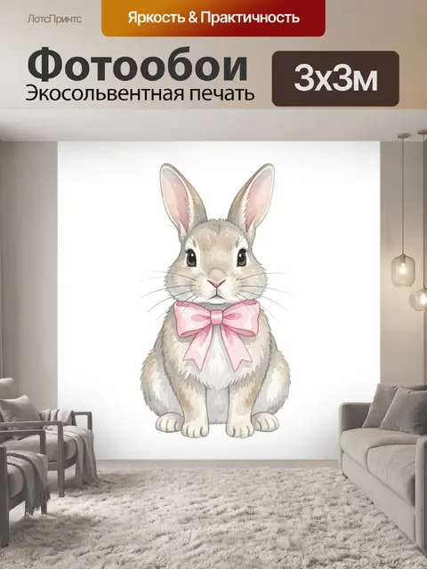 Фотообои Кролик с розовым бантом