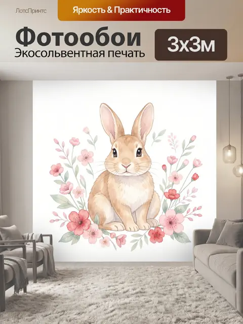 Фотообои Кролик с нежным цветочным венком