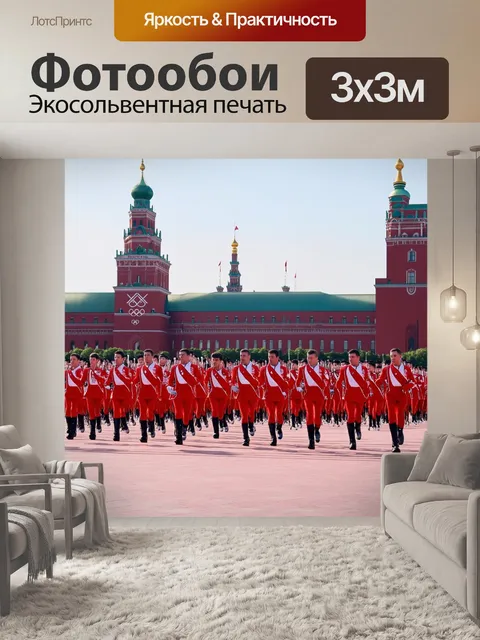 Фотообои ссср олимпиада, атлеты на фоне красной площади, исторические здания, этапы подготовки к олимпиаде