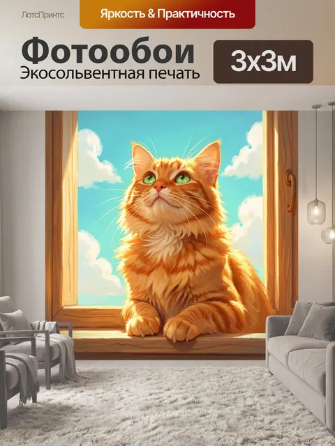 Фотообои Рыжий кот у окна
