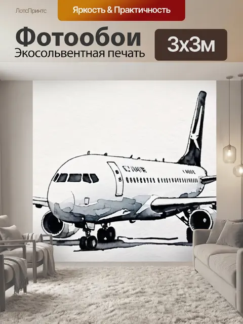 Фотообои черно белая самолет