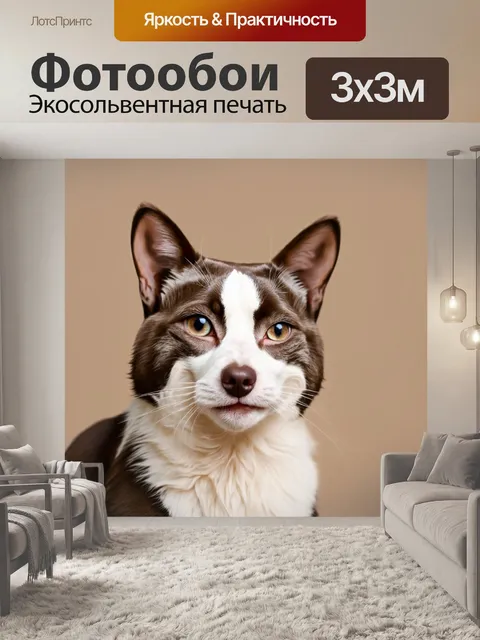 Фотообои животные в стиле модерн, мягкий блеклый фон с изображениями котов и собак, успокаивающую атмосферу