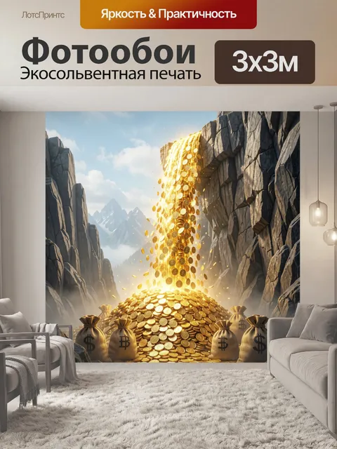Фотообои Золотой водопад в горах