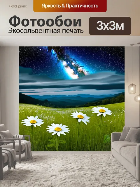 Фотообои Пейзаж с гигантскими цветами ромашки белого цвета
