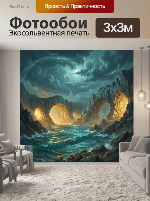 Фотообои Скалы и светящиеся волны рассвета