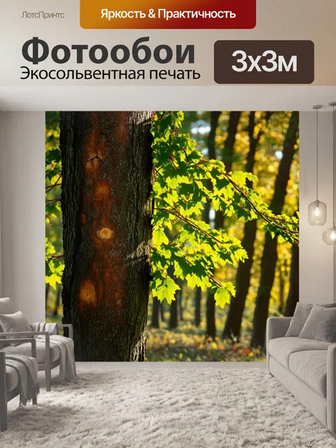 Фотообои летний лес, полный могучих деревьев, обвитыми лианами и яркими цветами, с солнечными лучами, пробивающимися…