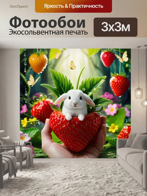 Фотообои микрокролик в большой клубнике