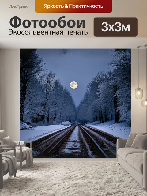 Фотообои зимний железнодорожный переезд