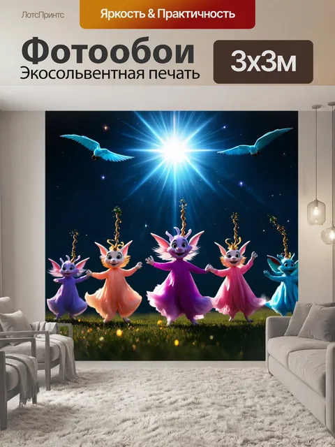 Фотообои темный фон, на котором магические существа танцуют под светлым небом, отражая радость и счастье
