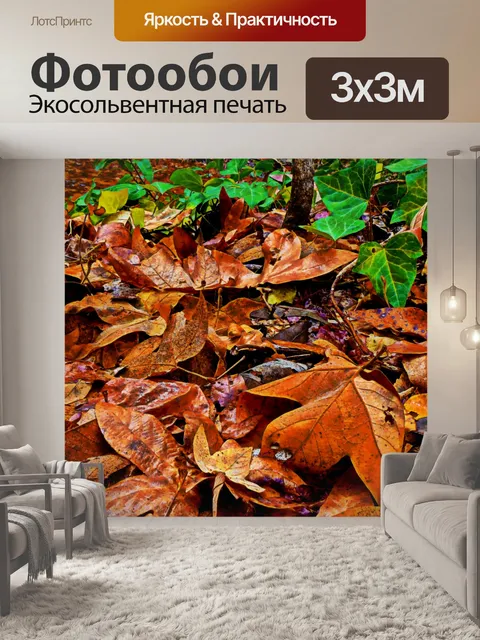 Фотообои Оранжевый Листья и Плющ фона