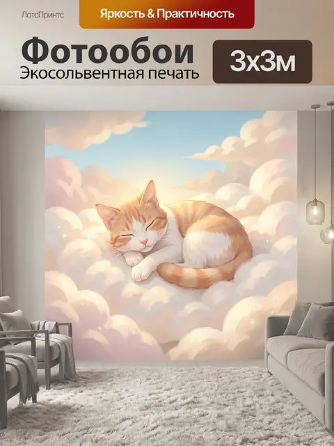 Фотообои Спящий кот среди облаков