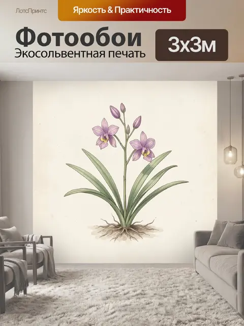 Фотообои Ботаническая иллюстрация сиреневой орхидеи