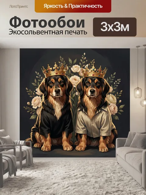 Фотообои Два королевских пса с цветами