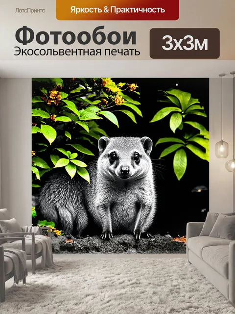 Фотообои мангуста наблюдает за окружающей средой из-за кустов в зоопарке калгари