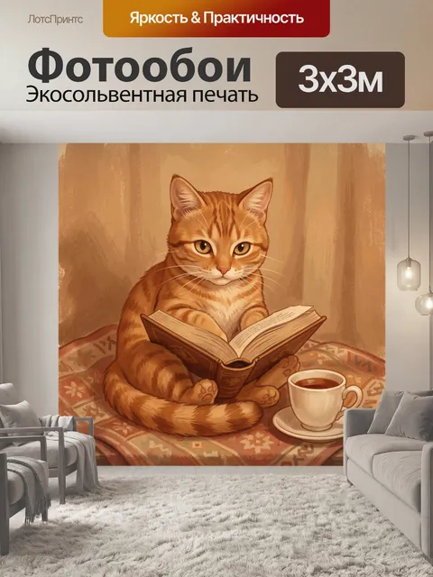 Фотообои Рыжий кот читает книгу