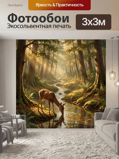 Фотообои Олень у лесного ручья