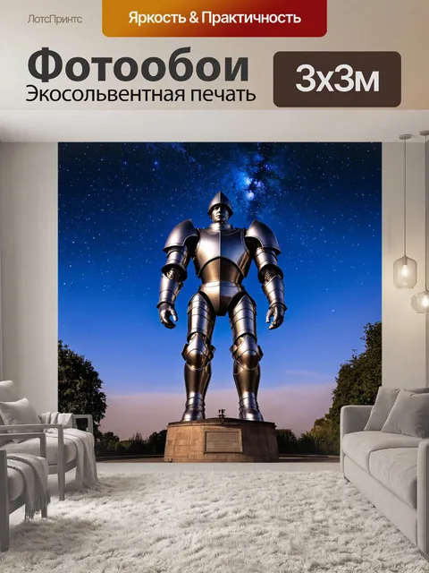 Фотообои египет в стиле стимпанк с гигантскими статуями, одетыми в металлические доспехи на фоне звездного неба