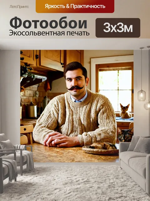 Фотообои мужик с усами и вязаным свитере