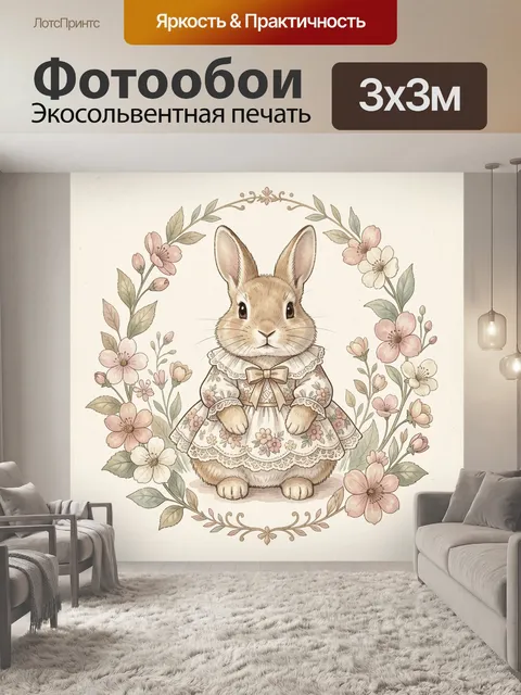 Фотообои Зайчик в цветочном венке
