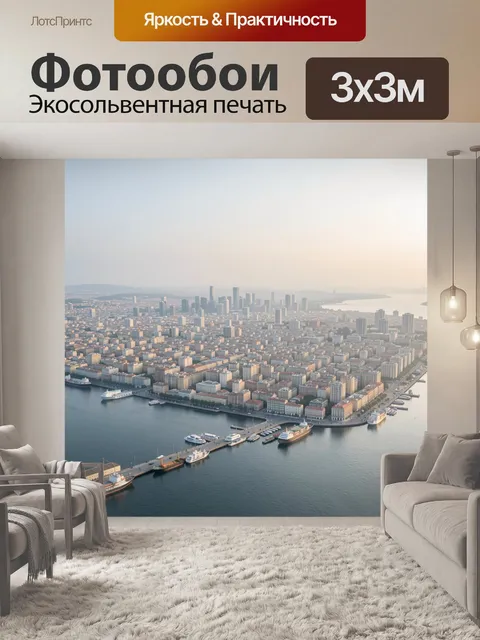 Фотообои Панорама приморского города с портом