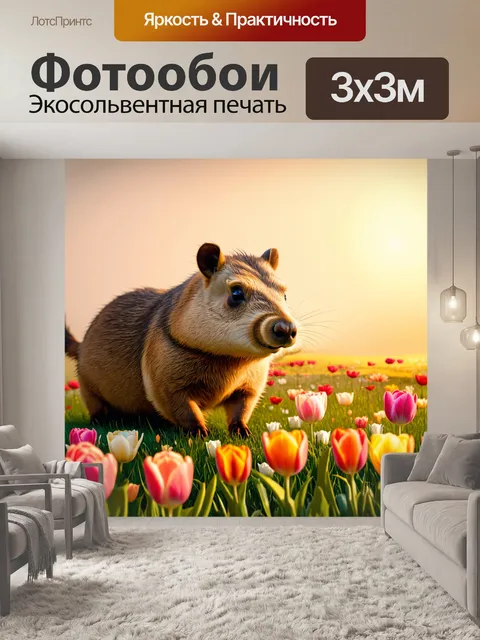 Фотообои сцена с капибарой на поляне
