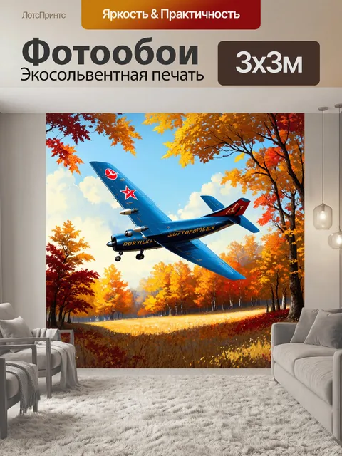 Фотообои изображение класса советского самолёта туполева, парящего над осенними лесами