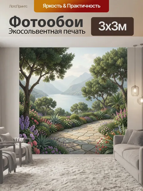 Фотообои Садовая дорожка у горного озера