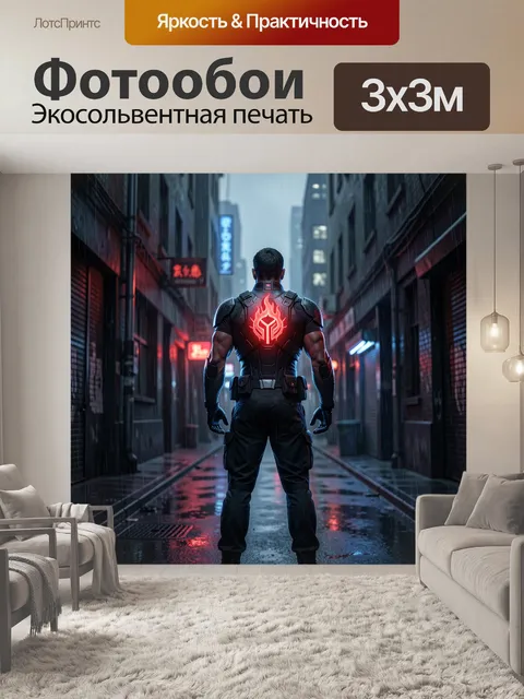 Фотообои Кибервоин в дождливом переулке