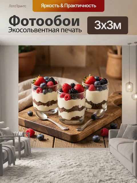 Фотообои Десерт с ягодами и кремом