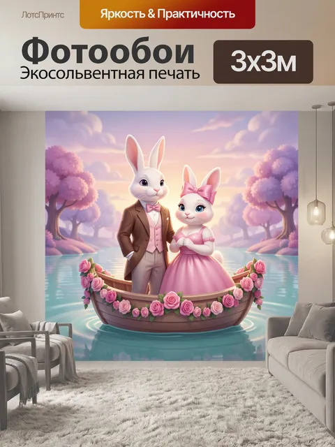 Фотообои Свадебные кролики на лодке